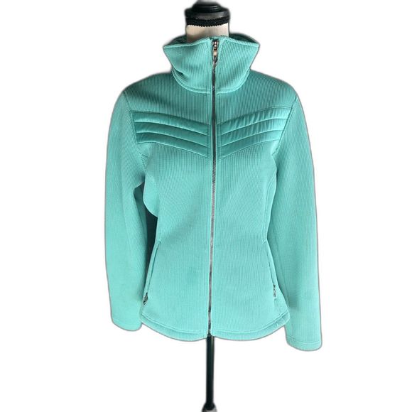 Spyder Core Sweater aqua color soft lining zipper front good condition size M - Picture 1 of 5